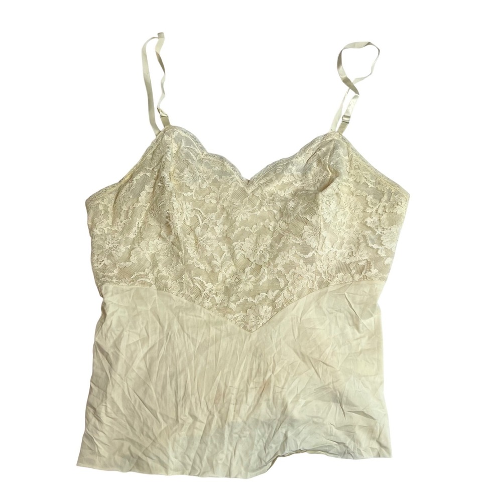 Vintage Vanity Fair Lace Camisole Cream Ivory‎ V-Neck Tank Top Size Small USA